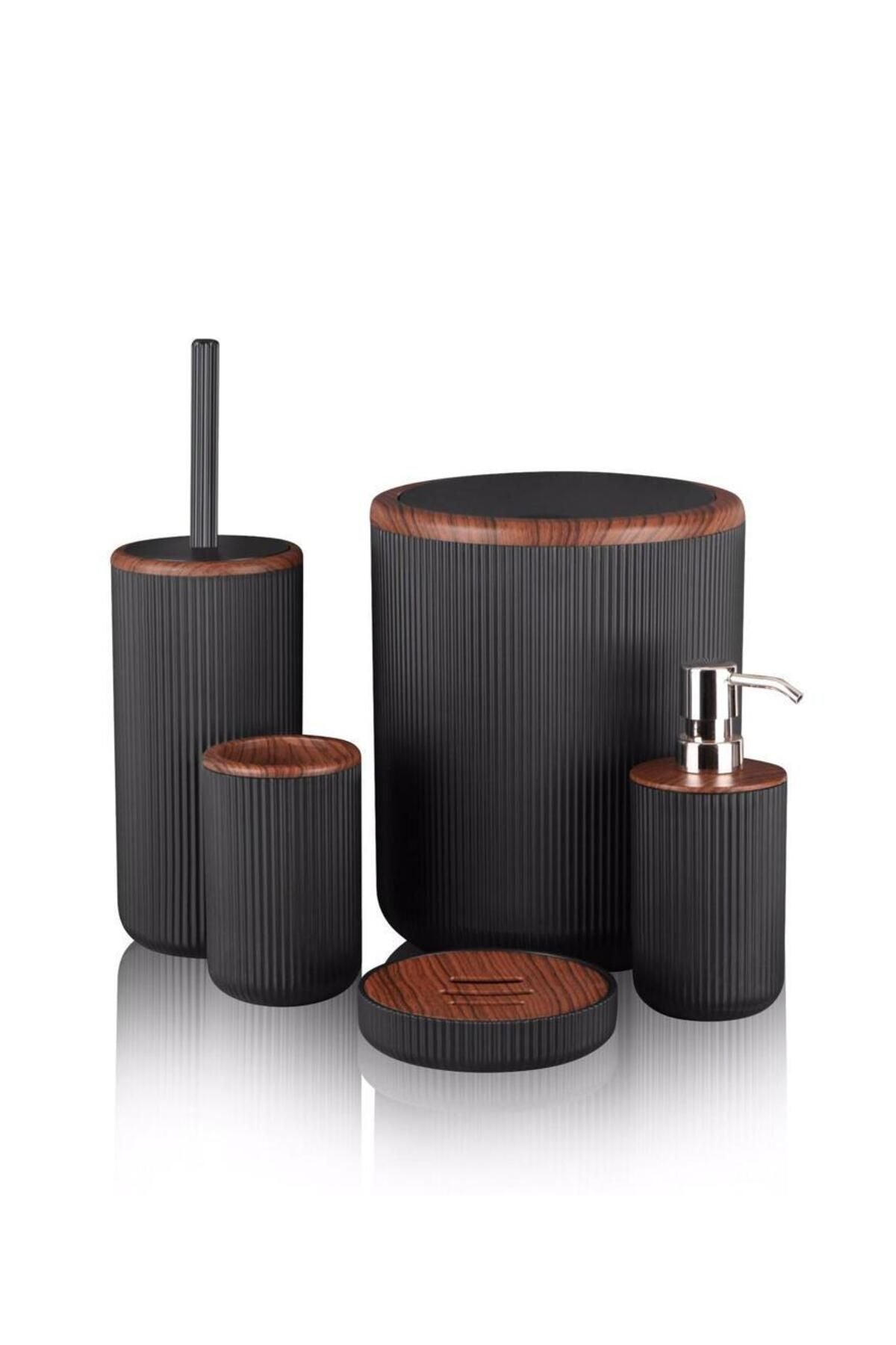 Lisbone Wood Black 5 Piece Bathroom Set 13194