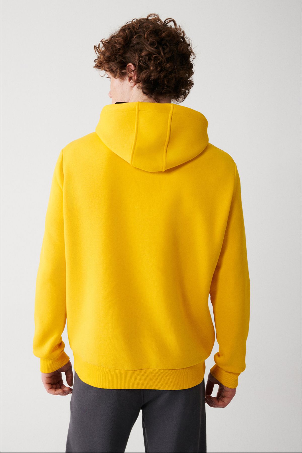 Men's Yellow Unisex Sweatshirt Hooded Collar Polarized 3 Yarn Cotton Regular Fit E001018