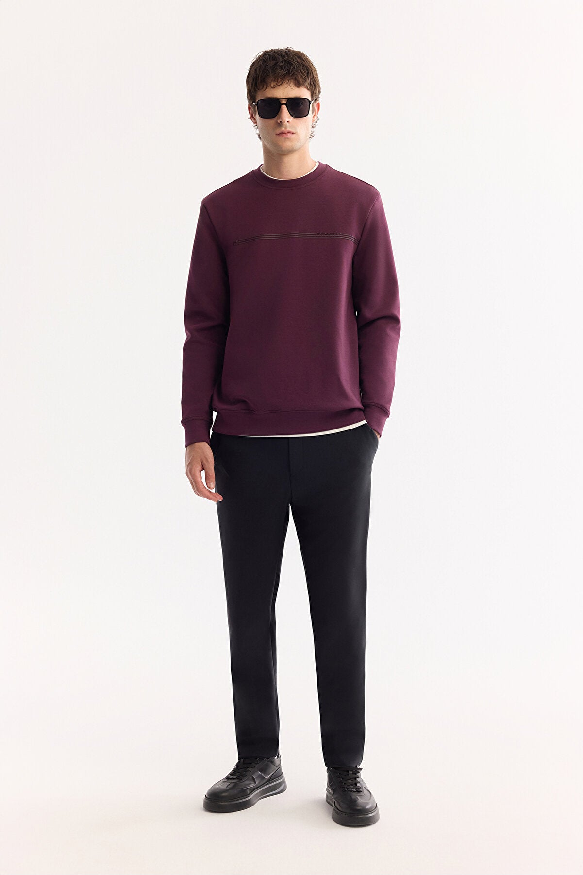 Erkek Bordo Bisiklet Yaka Pamuklu Bi-Stretch Baskılı Regular Fit Sweatshirt A52Y1325
