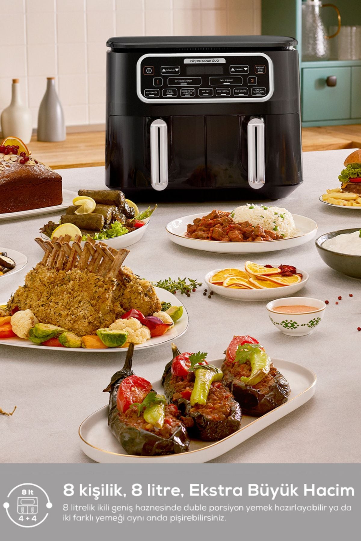 Air Pro Cook Duo Home Dinner XXXL 4+4 Litre Airfryer Black Cooper 8 Seater