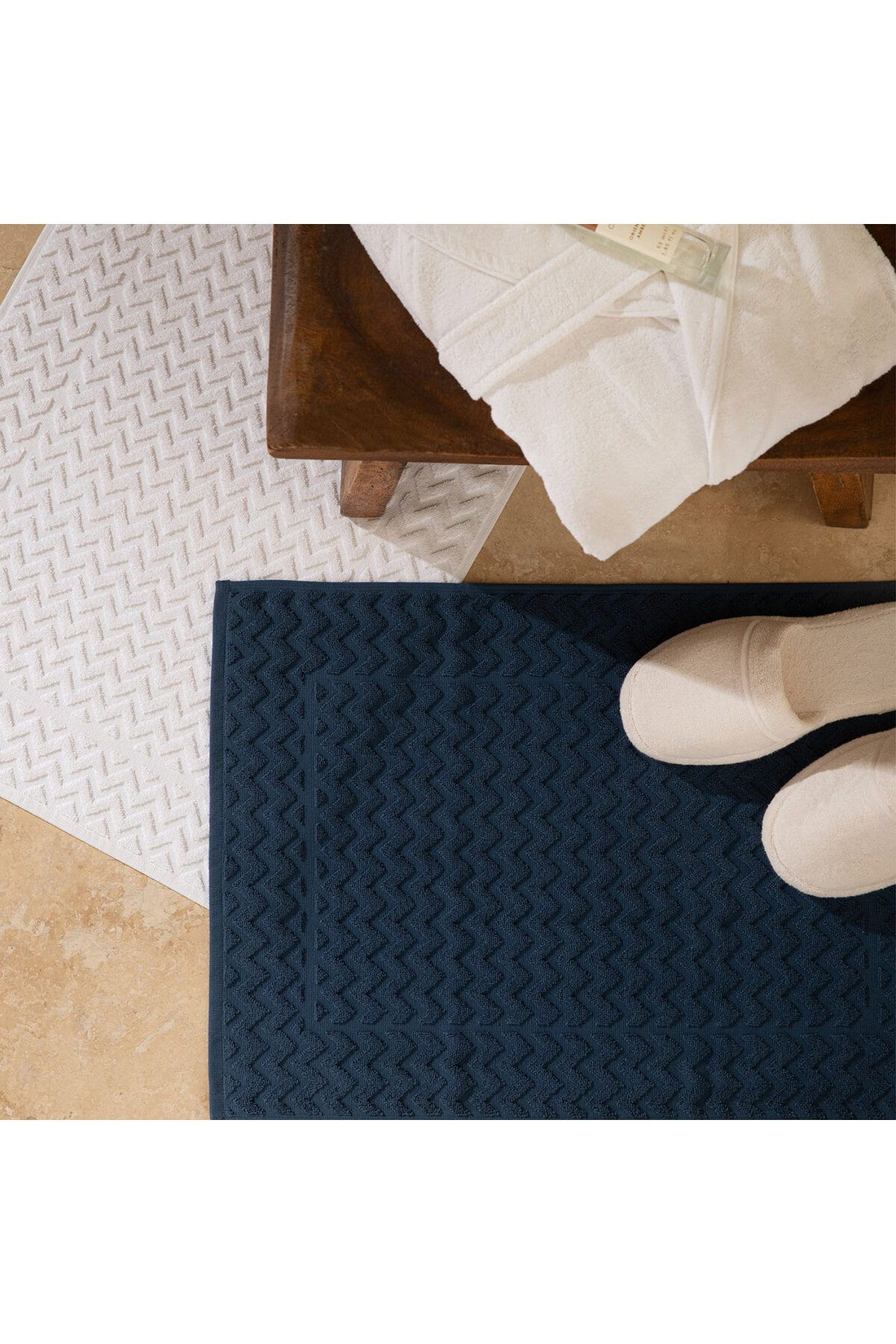 Zygzag 2-piece Floor Mat 50x70 cm White/Marin Blue