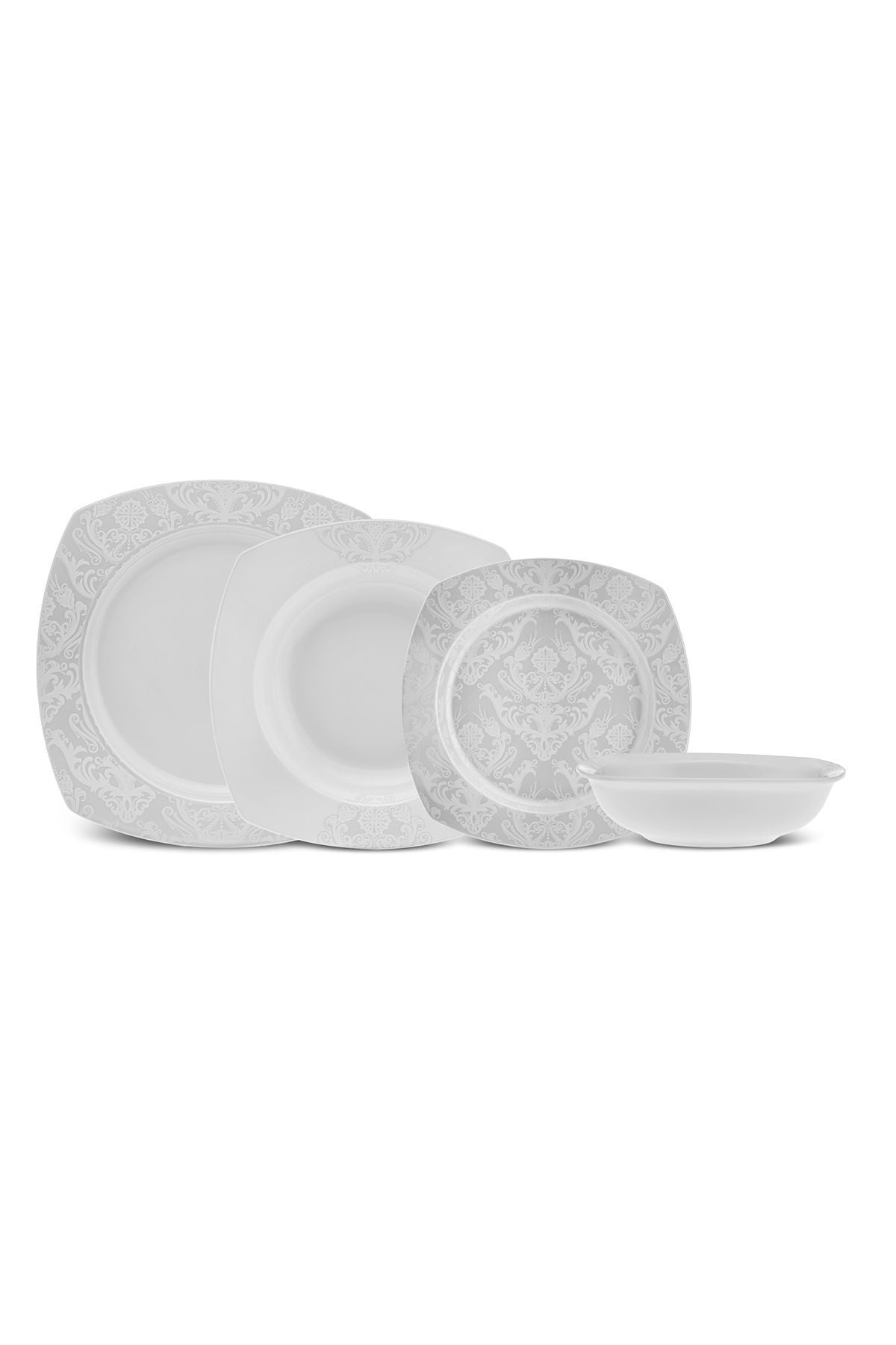 Farah 24 Piece 6 Seater Half Square Creambone Dinner Set