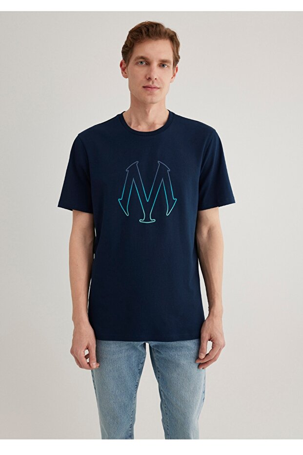 Logo Printed Navy T-Shirt Regular Fit/Regular Fit