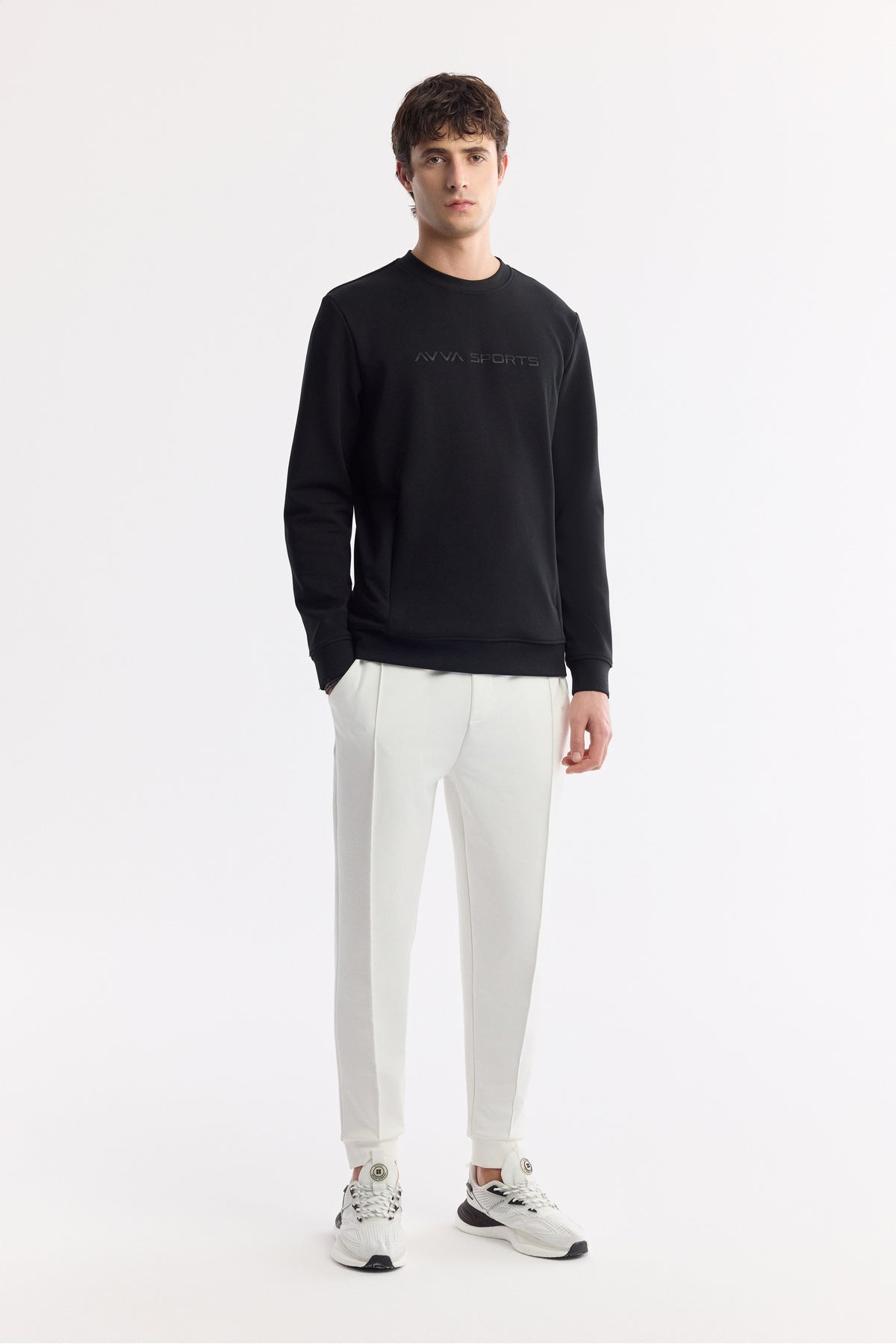 Erkek Siyah Bisiklet Yaka Baskılı Bi-Stretch İnterlok Regular Fit Sweatshirt A51Y1208