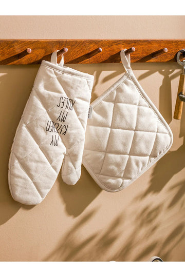 LCW HOME Ecru Printed Oven Glove and Handle