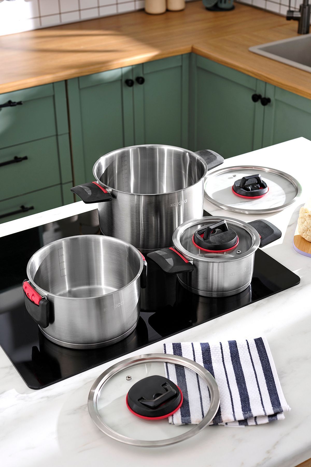 Yenka 6 Piece Steel Cookware Set with Induction Base