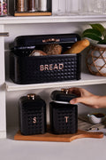 Diamond Carbon Steel Bread Box Storage Container Gift Black