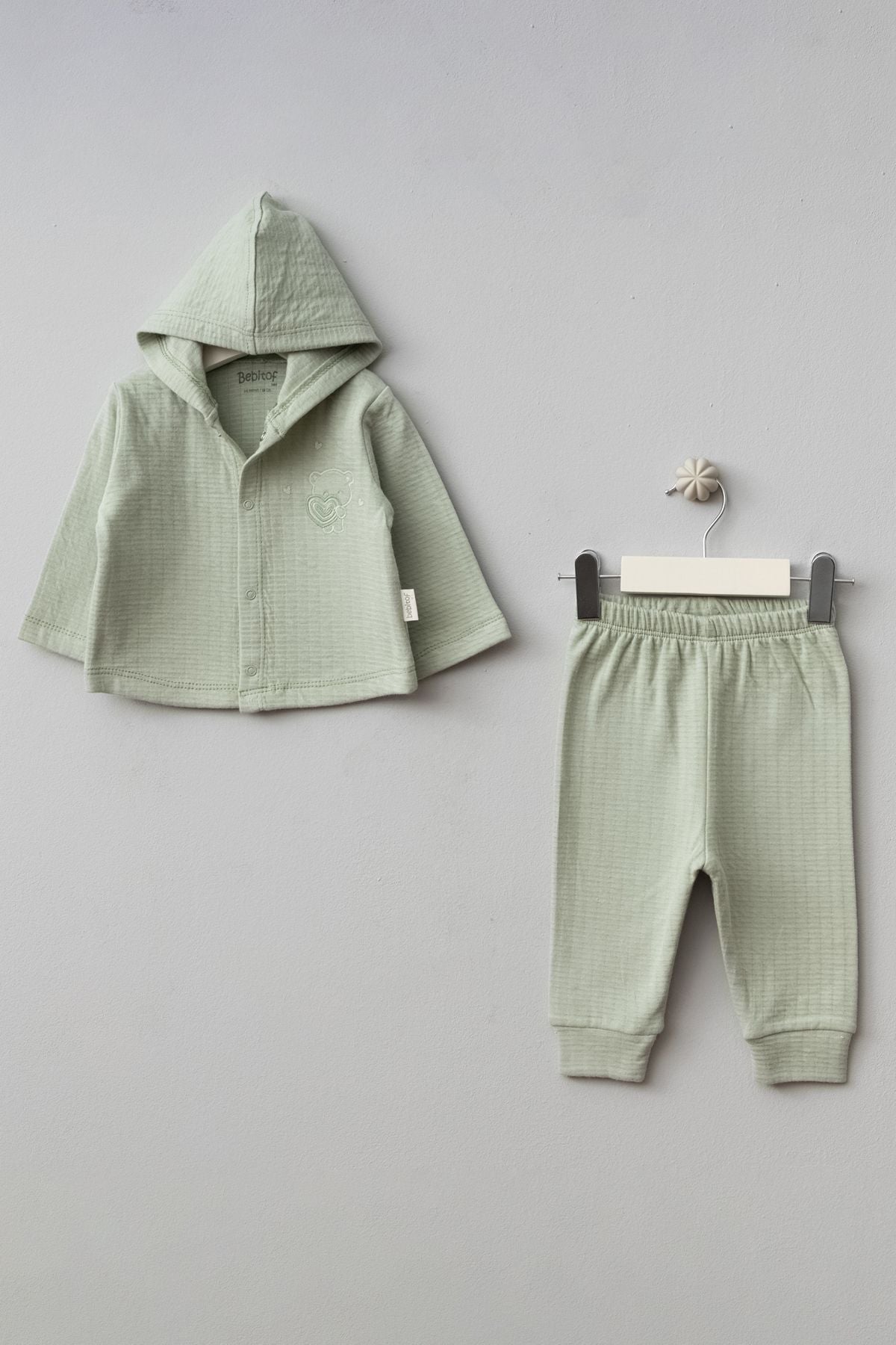 Cute Heart Bear Pattern Hooded Baby Bottom Top Suit