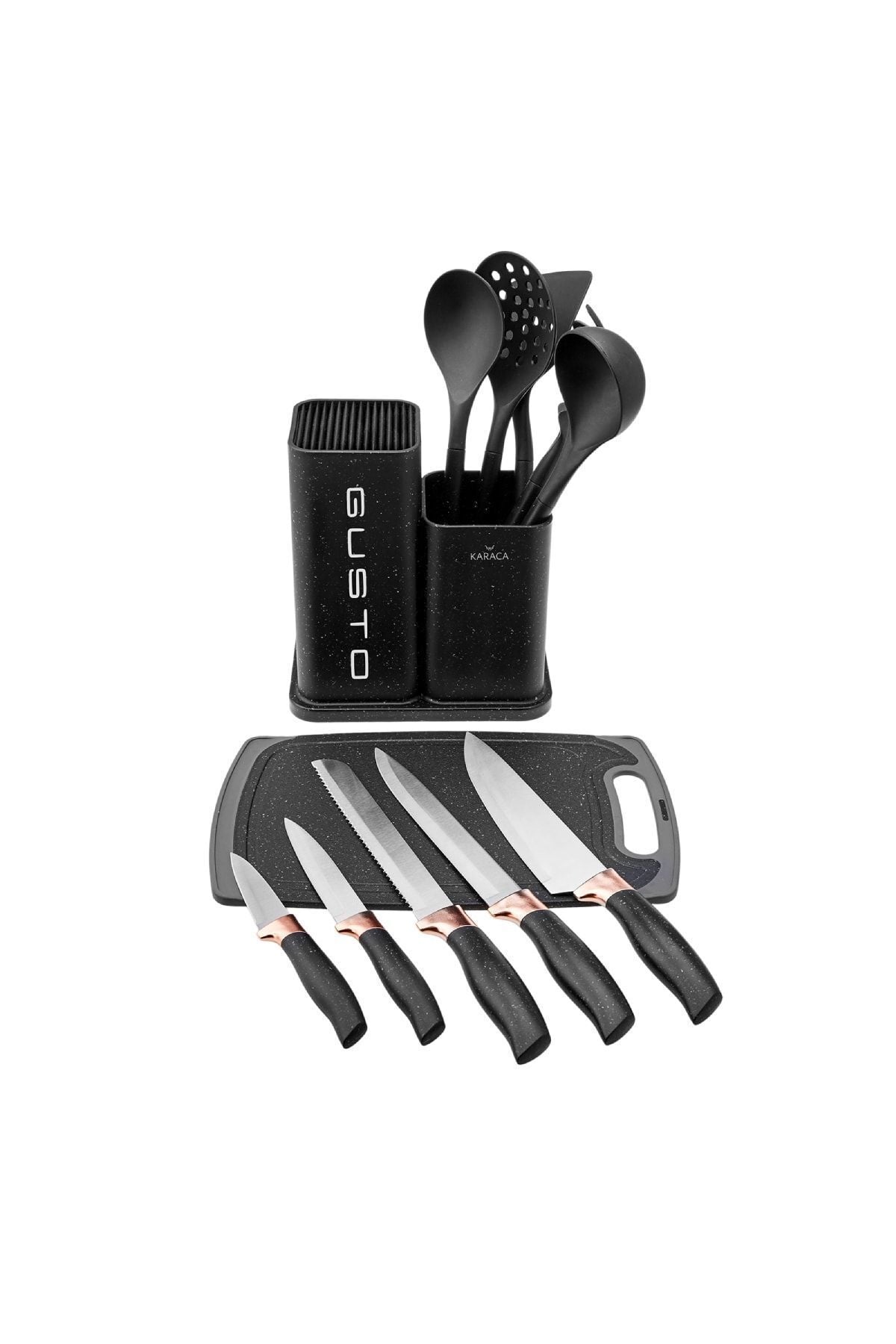 Gusto Black 12 Piece Knife Serving Cutting Board Set