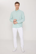 Men's Mint Anti-Wrinkle Technical Oxford Wafer Pattern Slim Fit Slim Fit Buttoned Collar Stretch Shirt