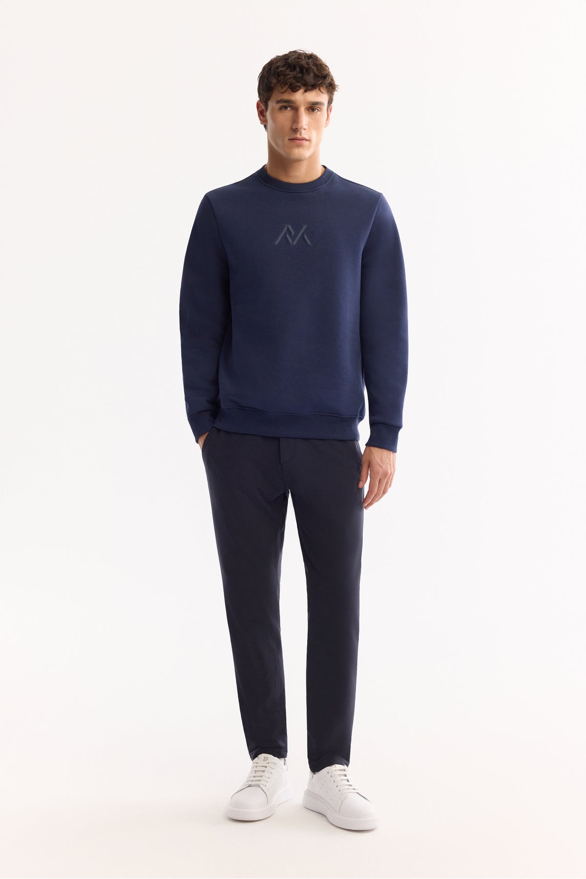 Erkek Lacivert Bisiklet Yaka Pamuklu Şardonlu Baskılı Regular Fit Sweatshirt A52Y1327