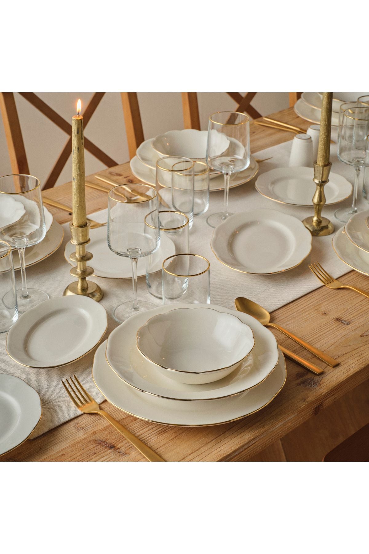 Clover Porcelain 48 Pieces 12 Seater Dinner Set (WHITE-GOLD)