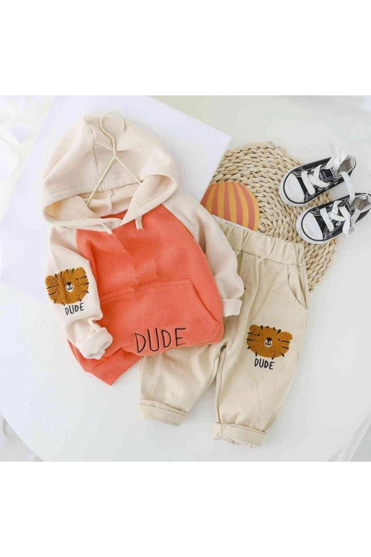 Dude Patterned Hooded Baby Bottom Suit