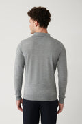 Men's Grey Zipper Wool Blend Striped Knitwear Sweater A32Y5094