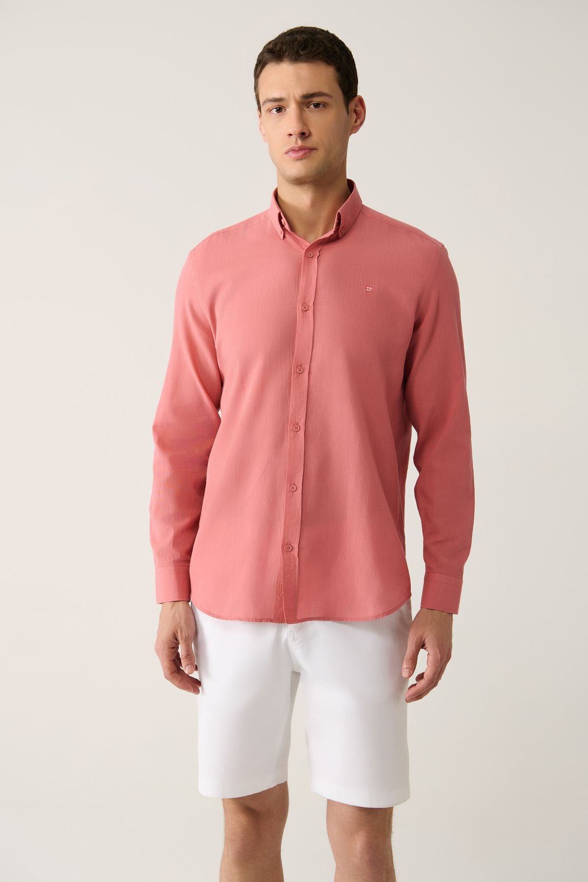 Men's Dusty Rose Shirt 100% Cotton Slim Soft Buttoned Collar Long Sleeve Regular Fit E002206