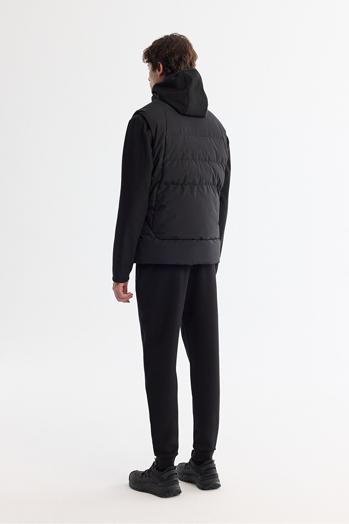 Men's Black Hooded Water Repellent Windproof Removable Vest Seasonal Coat A42Y6100