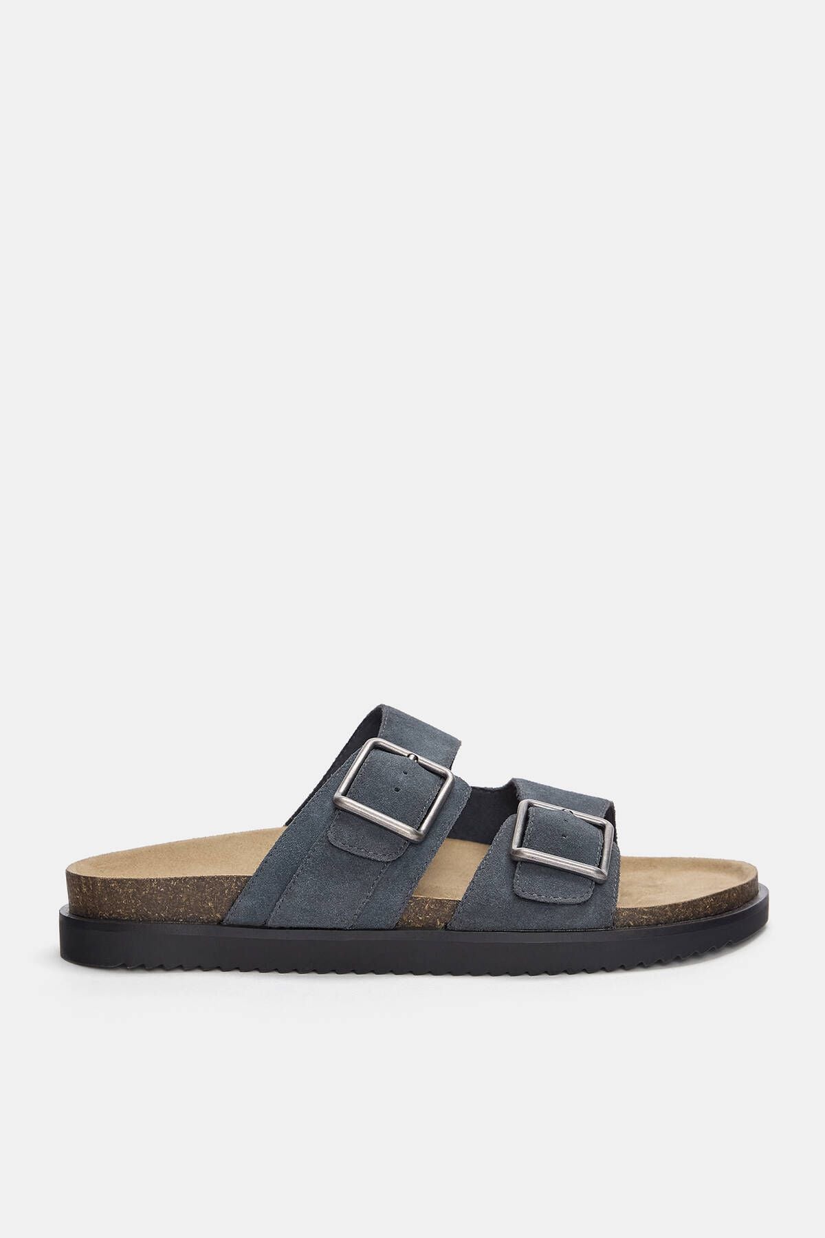 Plain thick suede slippers with buckle