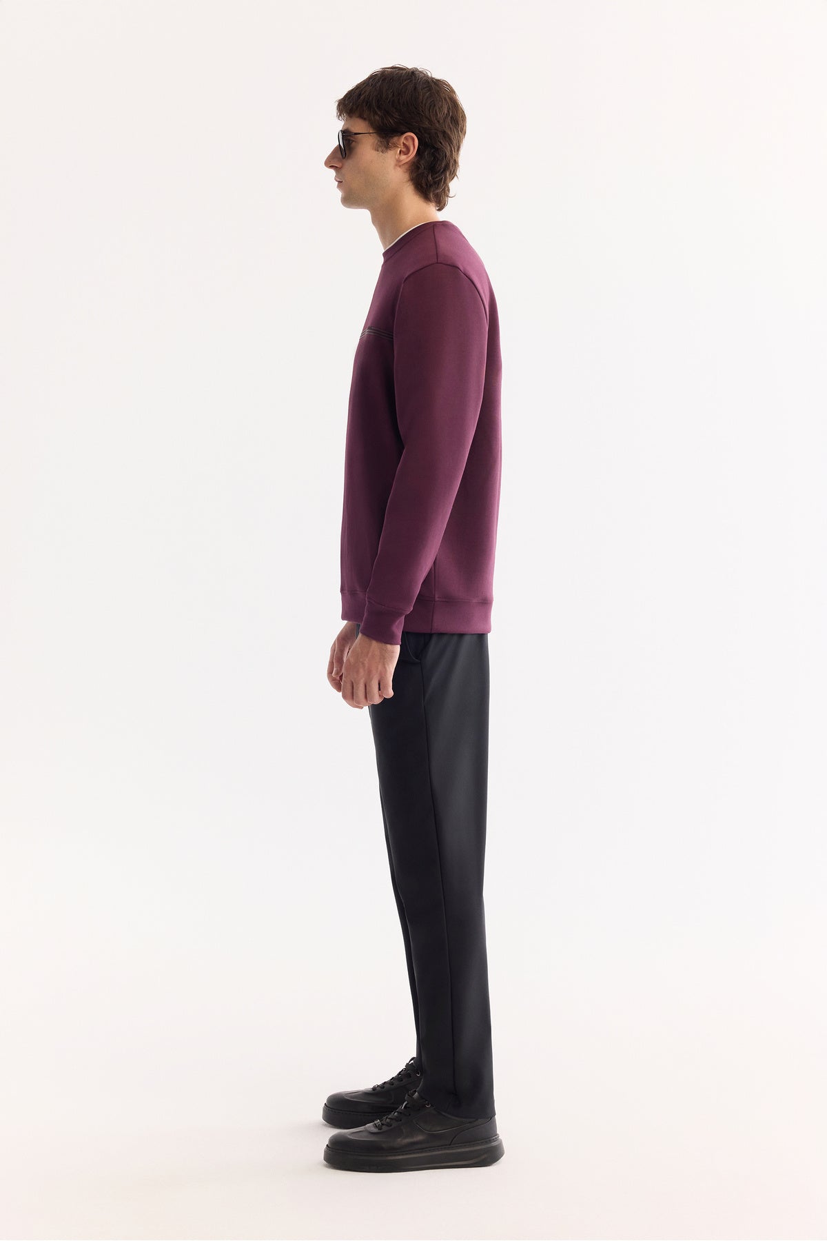 Erkek Bordo Bisiklet Yaka Pamuklu Bi-Stretch Baskılı Regular Fit Sweatshirt A52Y1325