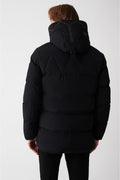 Men's Black Hooded Inside Plush Detailed Water Repellent Windproof Inflatable Coat A32y6046