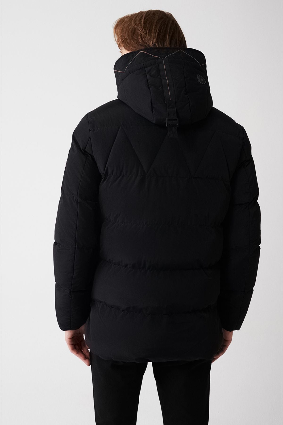 Men's Black Hooded Inside Plush Detailed Water Repellent Windproof Inflatable Coat A32y6046