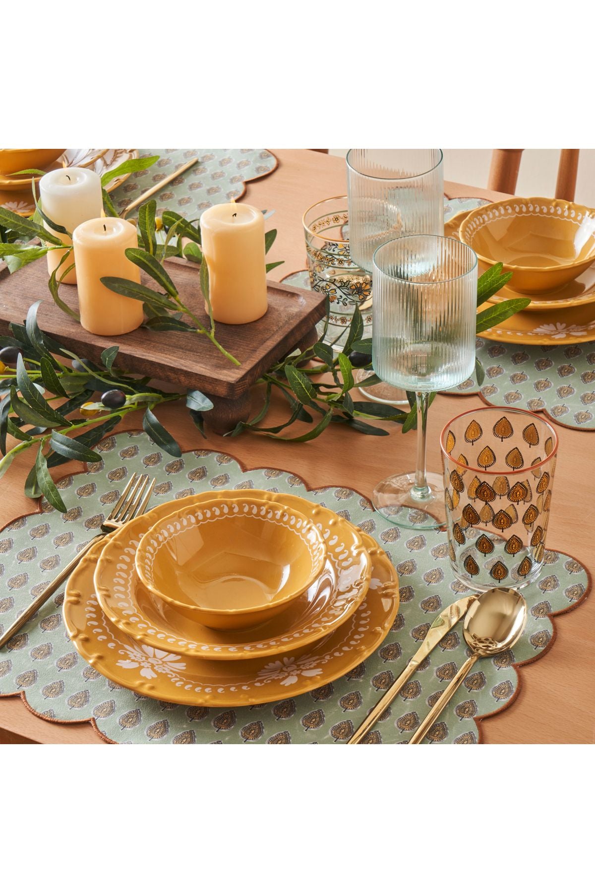 Indian 12 Piece Dinner Set Mustard