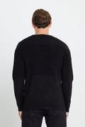 Men's Black Anti-Pilling Anti-Pilling Standard Fit Crew Neck Textured Knitwear Sweater