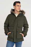 Men's Windproof Faux Fur Cappuccino Parka - Star