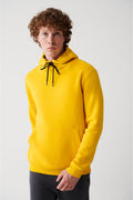 Men's Yellow Unisex Sweatshirt Hooded Collar Polarized 3 Yarn Cotton Regular Fit E001018