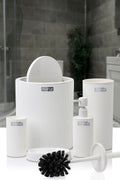 Mina White Striped Round Bathroom Set