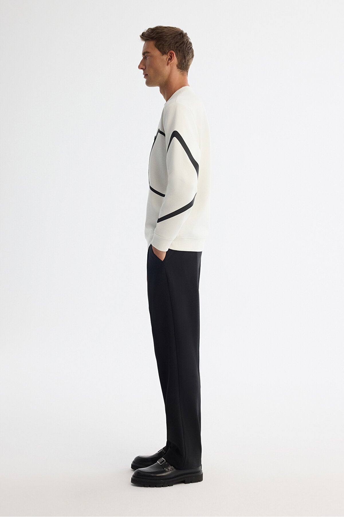 Erkek Ekru Bisiklet Yaka Pamuklu Baskılı Regular Fit Sweatshirt A42Y1317