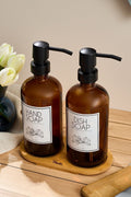Lotion 2 Pcs White Kitchen Liquid Soap Dispenser Set 500ml+500ml With Bamboo Tray