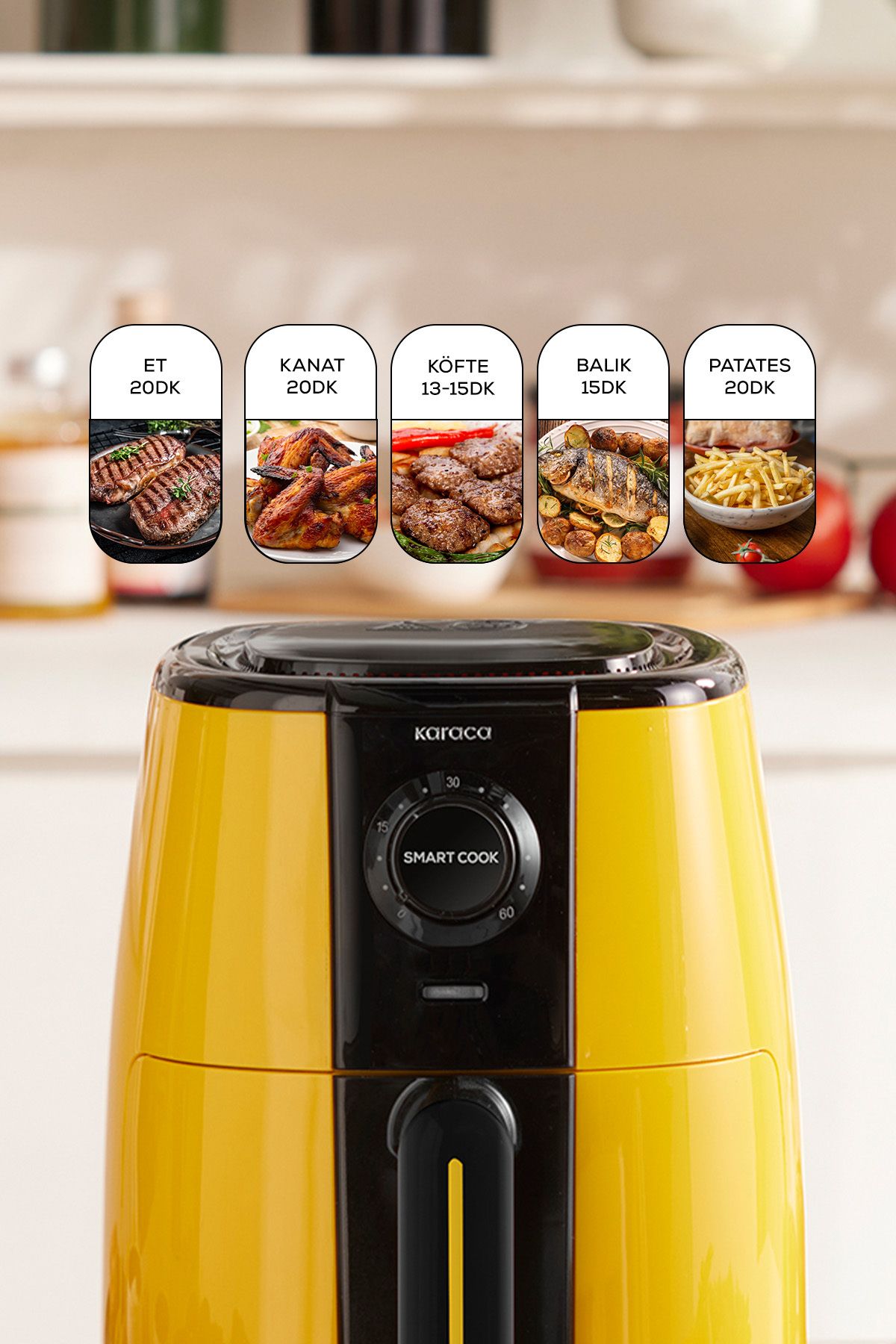 Smart Cook Compact Airfryer Yellow with Time Setting Up to 60 Minutes