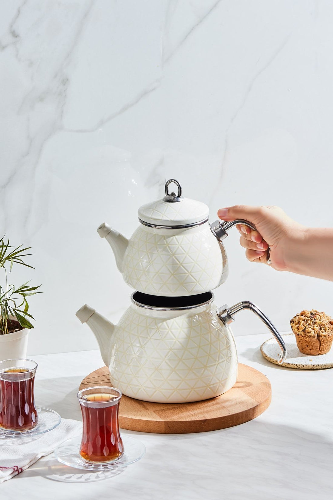 Crystal Cream Enamel Midi Teapot Set