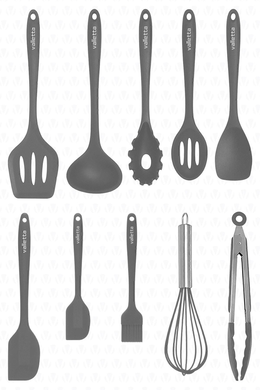 Salvatore Heat Resistant Fireproof Non-stick Silicone Spatula Set 10 Pieces Grey