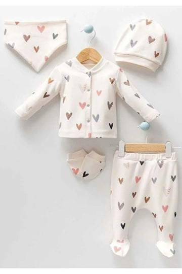 Baby Girl Newborn Colorful Heart Cream 5 Pcs Hospital Outlet Set