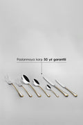 Fulya Gold Simple 12 Seater 84 Piece Fork Spoons Knife Set with Leather Box