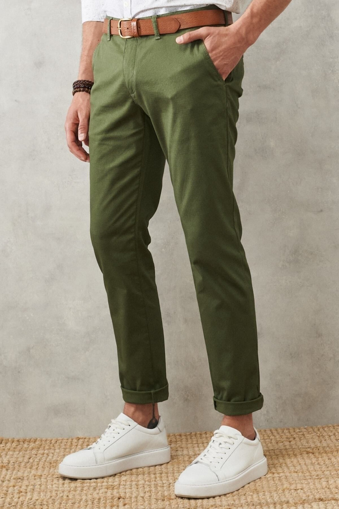 Men's Khaki Slim Fit Slim Fit Side Pocket Stretch Chino Pants