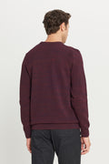 Men's Burgundy-navy Standard Fit Regular Fit Crew Neck Patterned Knitwear Sweater