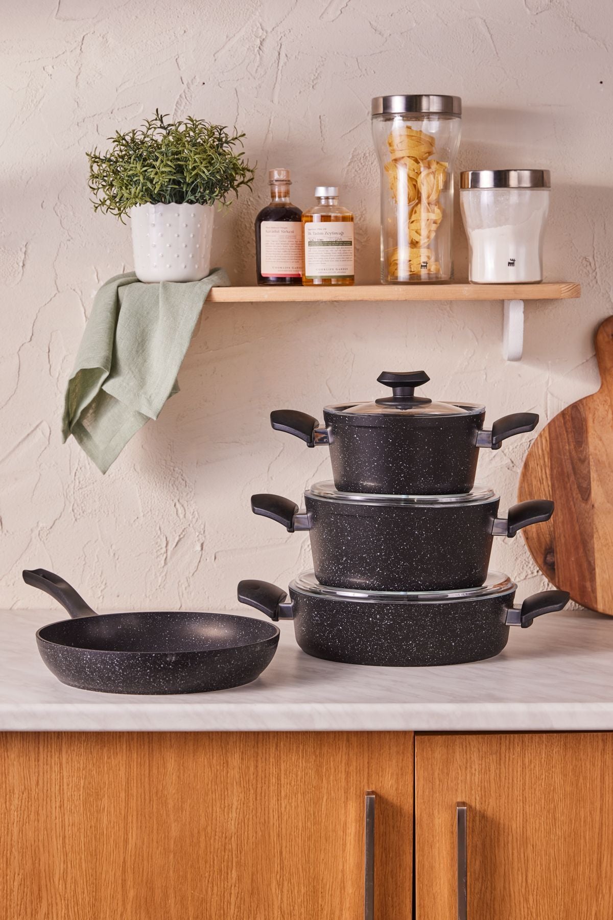 Laurel Biogranite V2 7 Piece Cookware Set Black