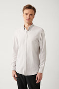 Men's Beige Shirt Buttoned Collar Cotton Easy Ironing Slim Fit Slim Fit A32y2089