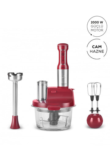 Mm Prosteel 2000w Glass Food Processor Red - Inox