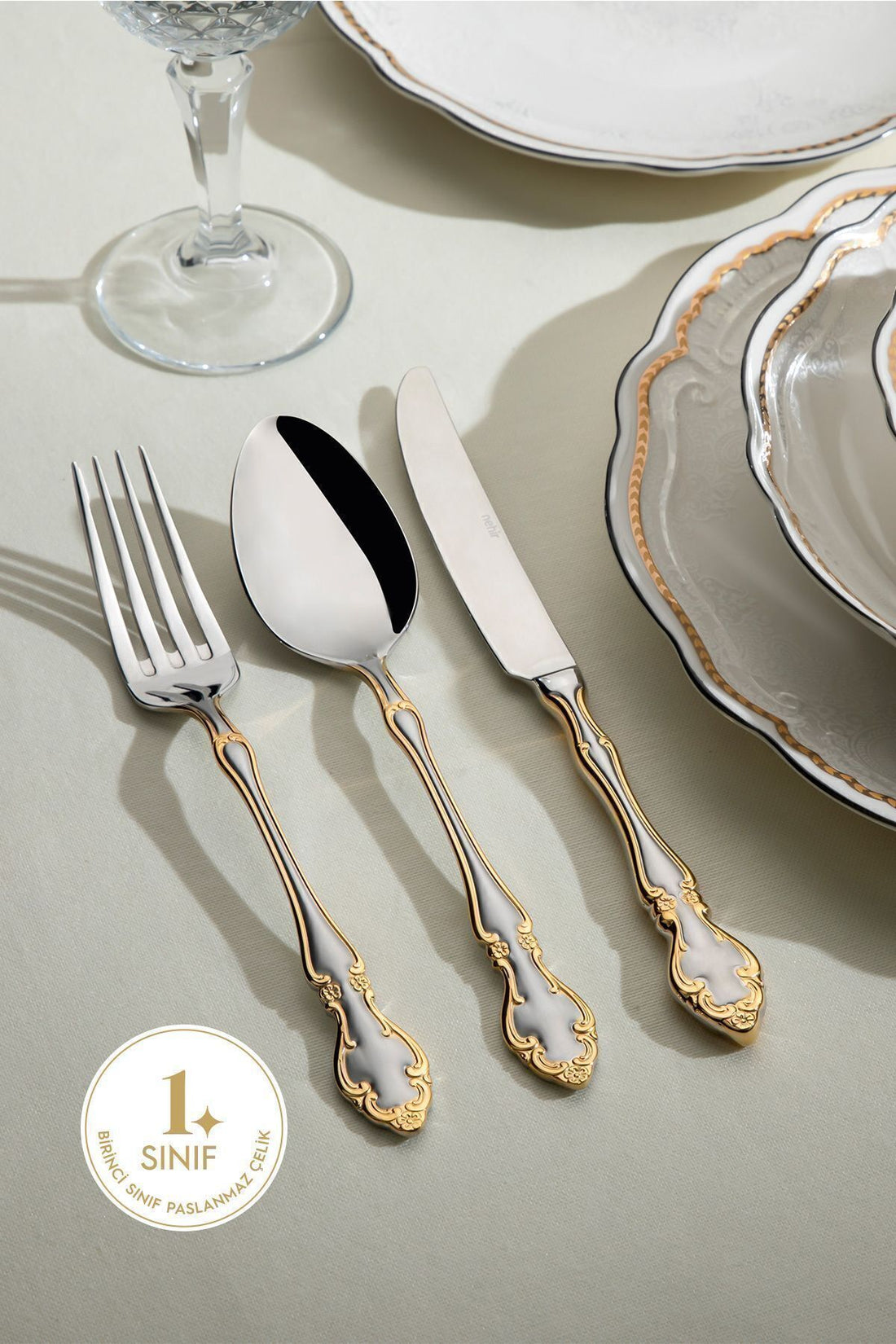 Adriana Gold Satin 12 Seater 89 Piece Cutlery Set with Box