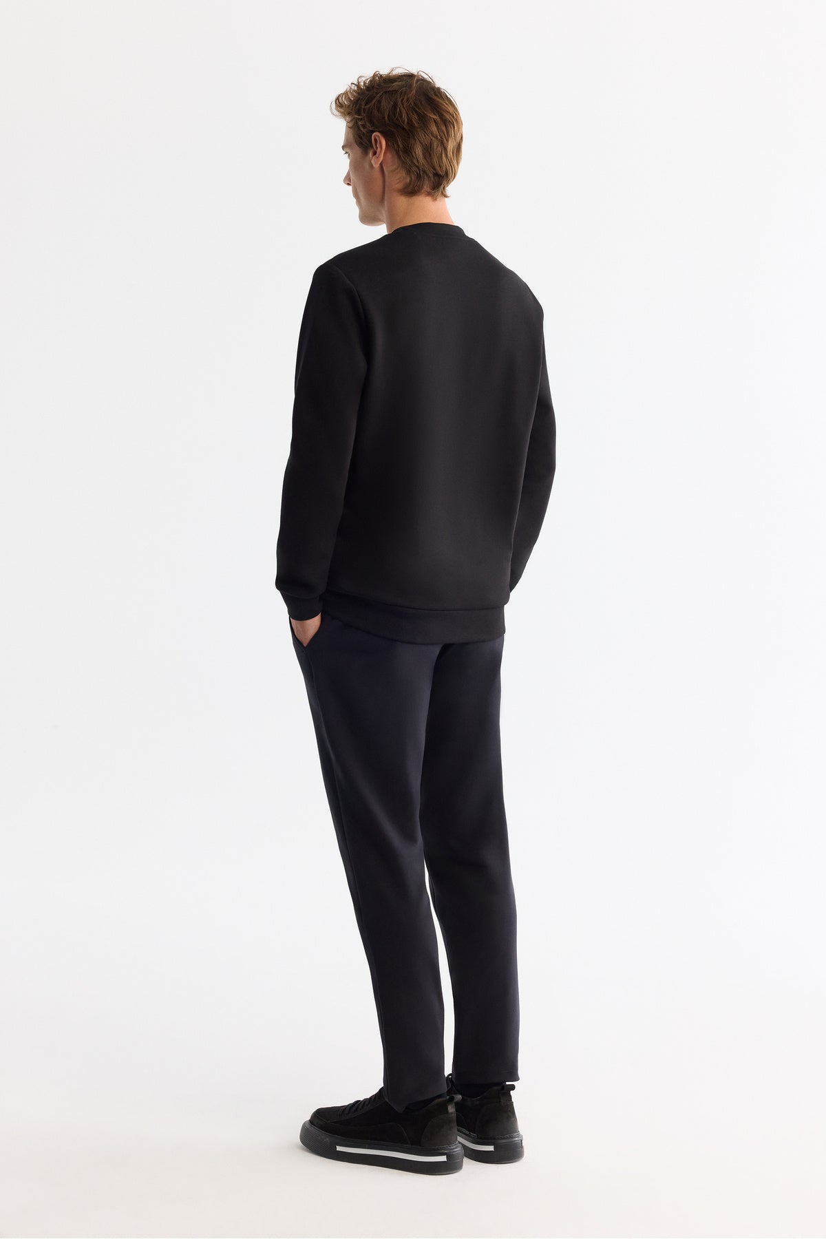 Erkek Siyah Bisiklet Yaka Pamuklu Baskılı Elastan Regular Fit Sweatshirt A42Y1215