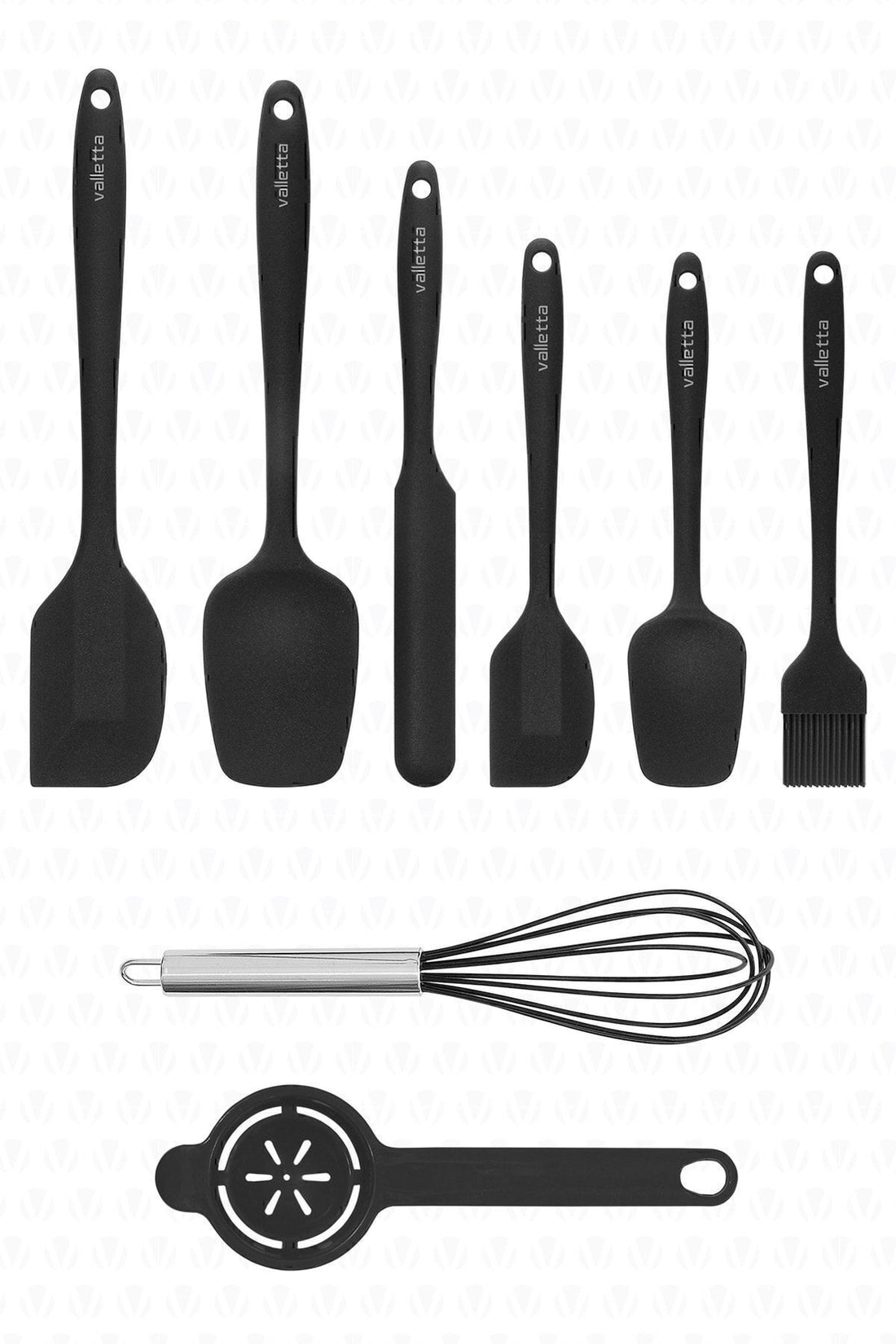 Drongo Heat Resistant Fireproof Non-stick Silicone Spatula Set 8 Pieces Black