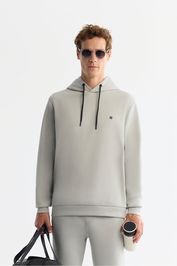 Erkek Gri Kap����onlu Esnek Yumu��ak Doku ��nterlok Kuma�� Basic Regular Fit Sweatshirt B001101