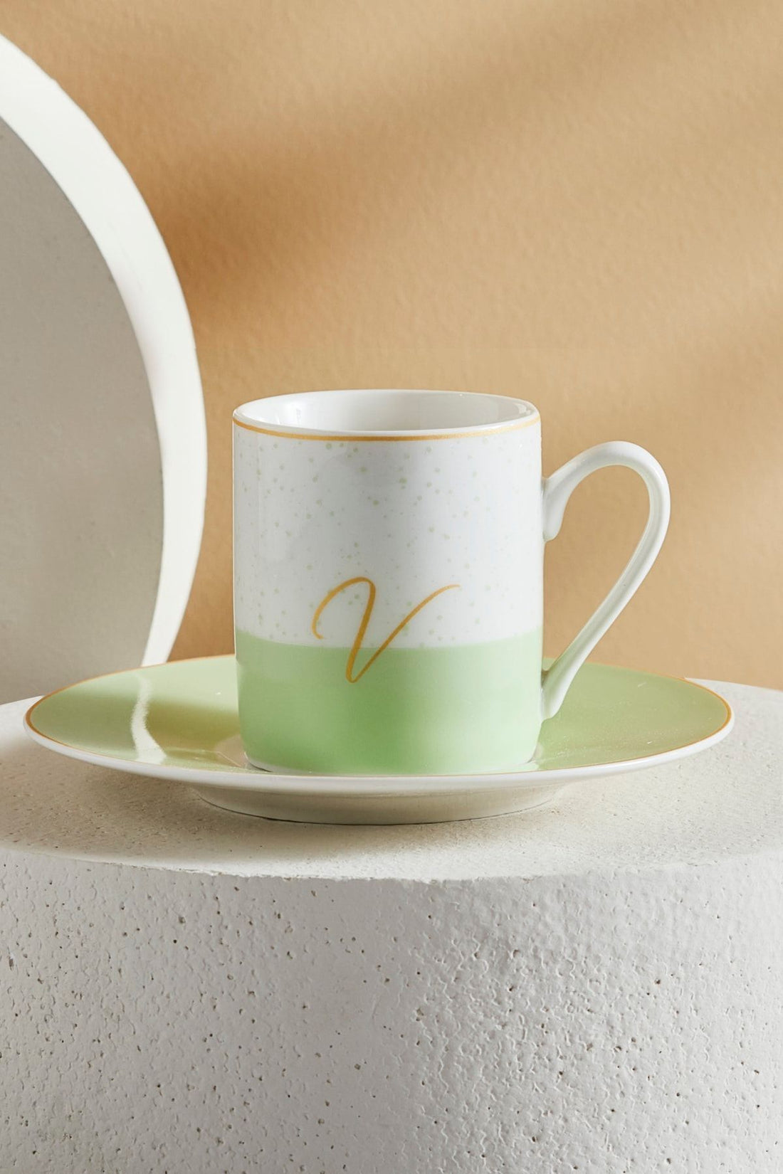 Single Size Porcelain Coffee Cup with Letter V 100 Ml