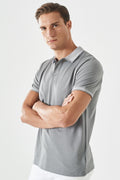 Men's Non-Shrinkable Cotton Fabric Slim Fit Slim Fit Grey Non-Curl Polo Collar T-shirt