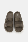 Matte coated slippers with buckle