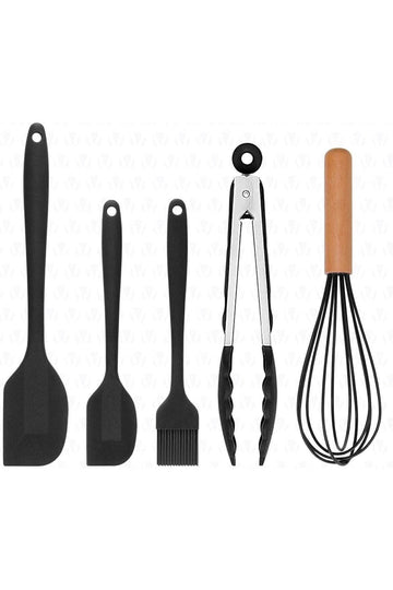 Fugazi Heat Resistant Fireproof Non-stick Silicone Spatula Set 5 Pieces Black