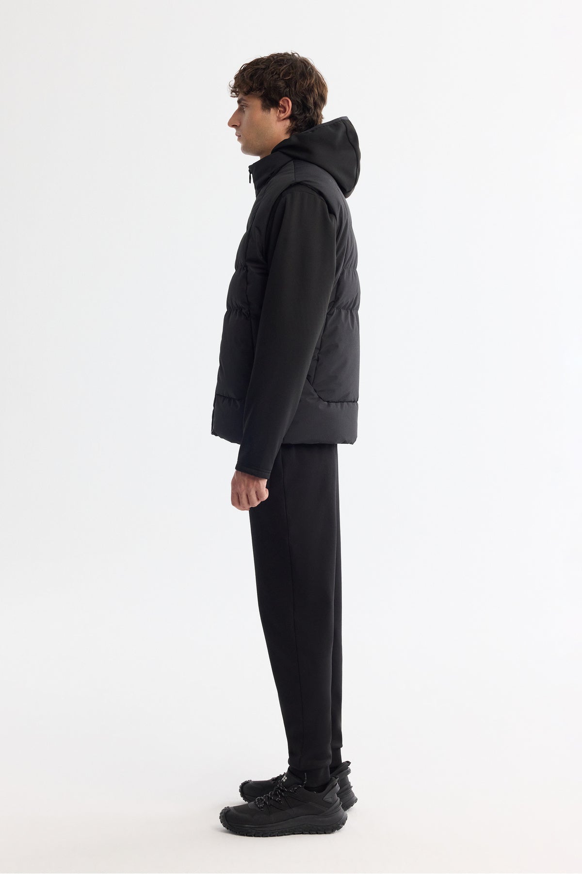 Men's Black Hooded Water Repellent Windproof Removable Vest Seasonal Coat A42Y6100